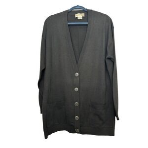 SZ 1X Outlander Black Button-Front Knit Cardigan Sweater Women's Classic Layer‎